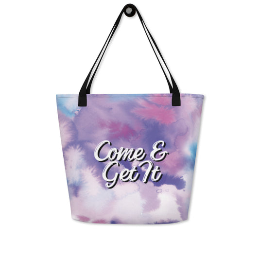 Come & get it All-Over Print Large Tote Bag beach ready